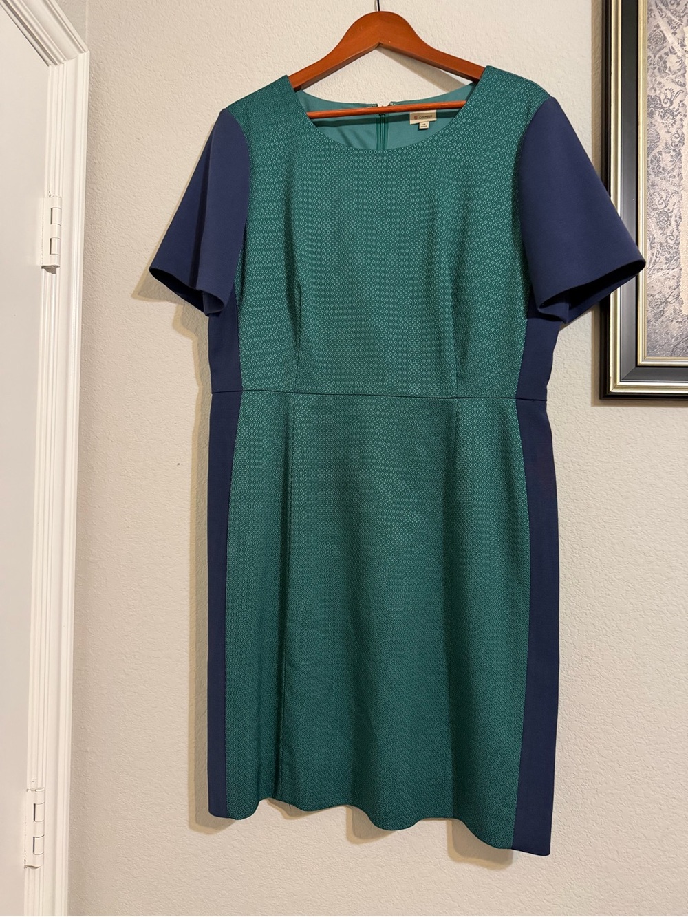 Green and Navy Colorblock Sheath Dress